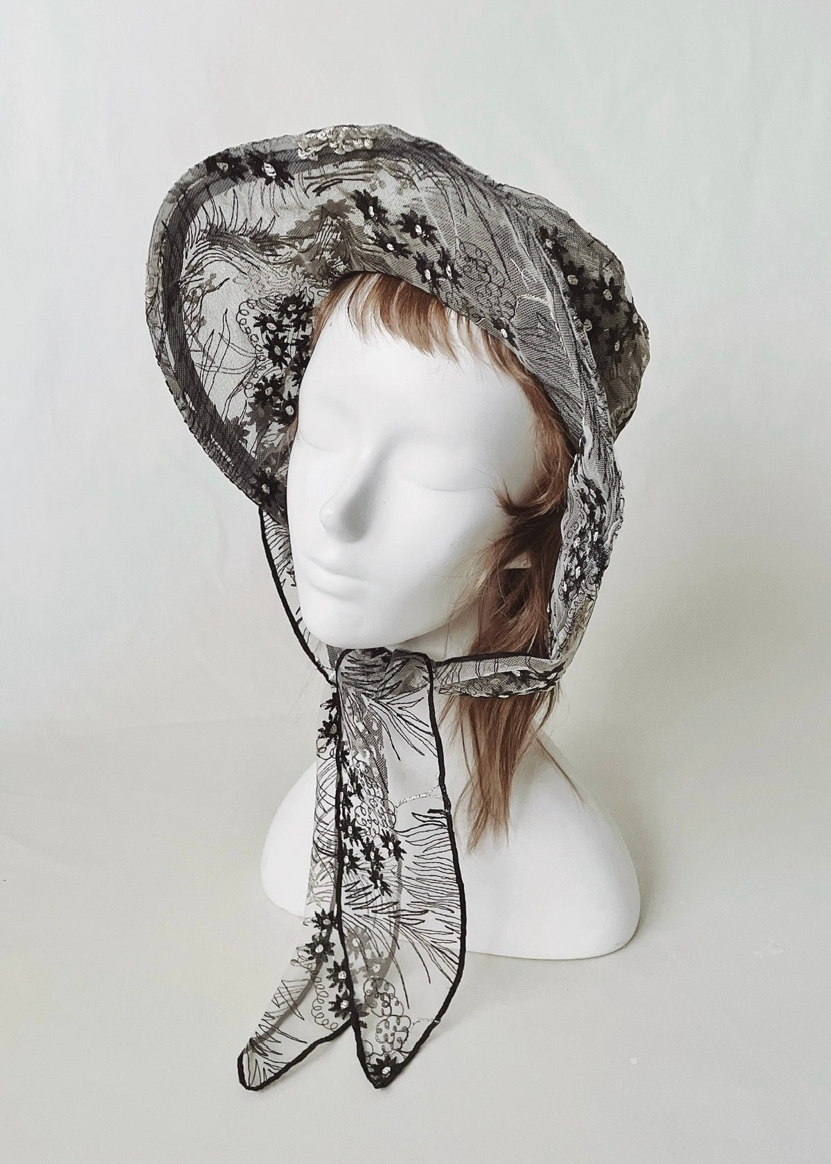 Astera Black | Embroidered Lace Veil Hat