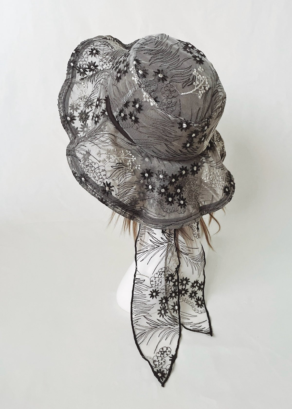 Astera Black | Embroidered Lace Veil Hat