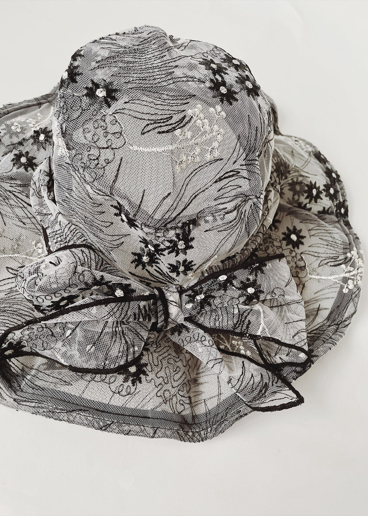 Astera Black | Embroidered Lace Veil Hat