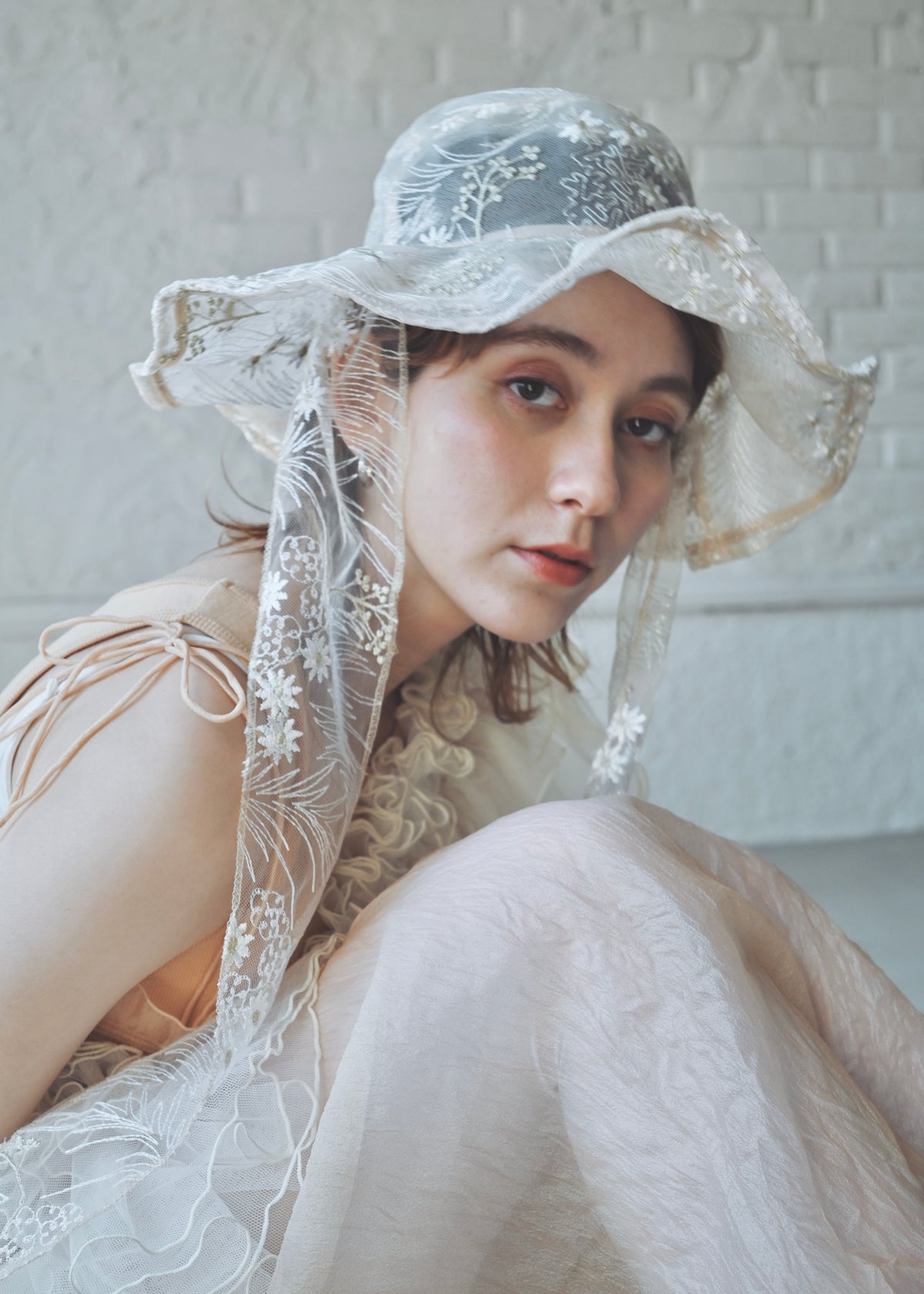 Astera White | Embroidered Lace Veil Hat