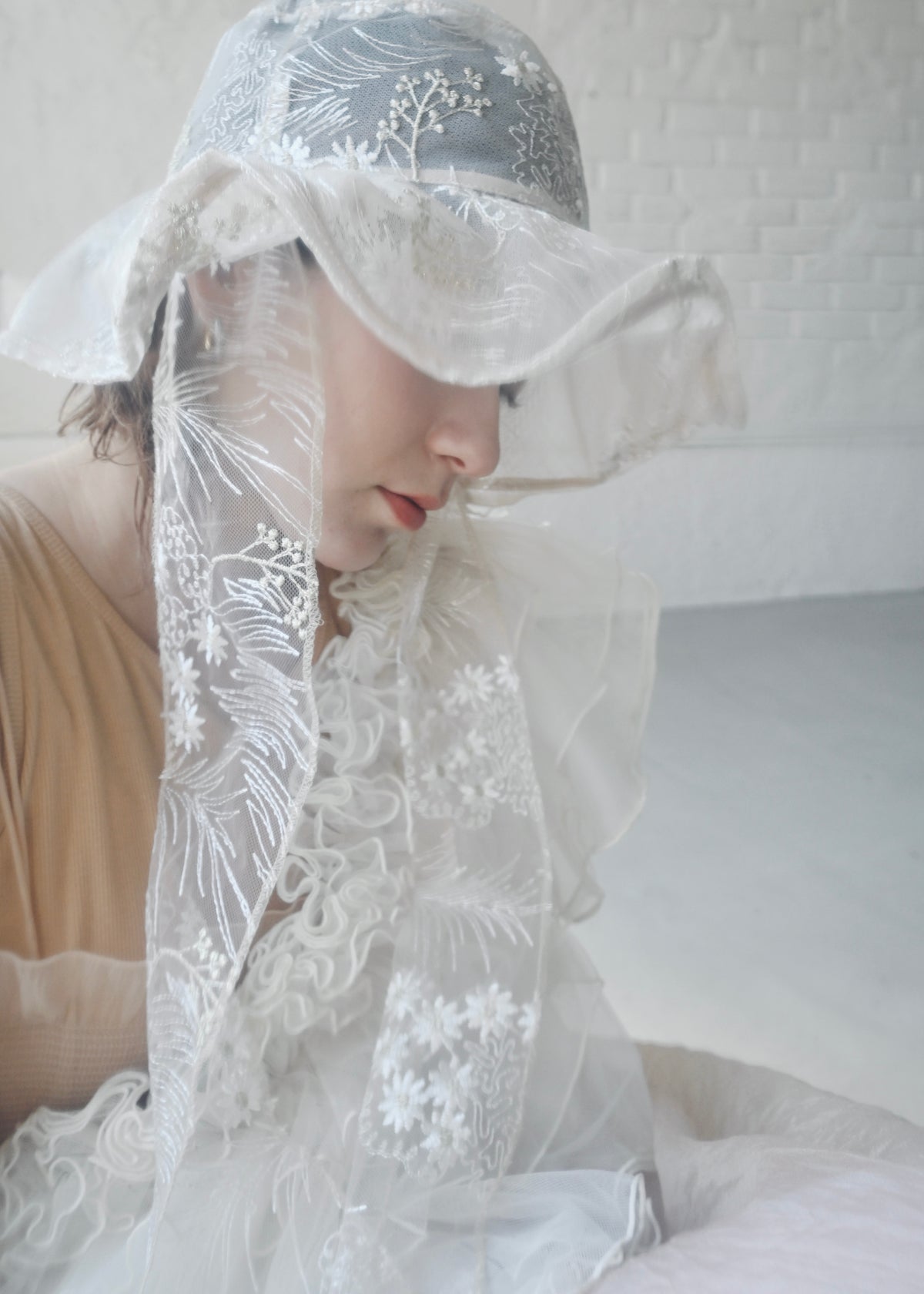 Astera White | Embroidered Lace Veil Hat